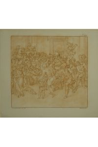 Vielfigurige Szene aus der antiken Geschichte. Aquatinta in Bistermanier von Mulinari nach einer Zeichnung von Cammillo Procaccino (1551 ca. / 1629).
