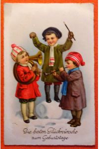 Ansichtskarte AK Die besten Glückwünsche zum Geburtstag (3 Kinder beim Musizieren)