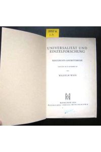Universalität und Einzelforschung. Rektorats-Antrittsrede. Gehalten am 28. November 1925.