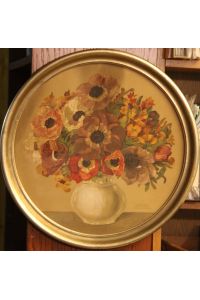 Anemonen mit Goldlack. Blumenstillleben mit Anemonen in Vase. Farbdruck in Lithographie. Rechts unten mit eingedruckter Signatur V. Heller Spiess München.