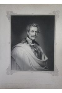 Portrait. Brustfigur in Uniform mit Umhang nach halbrechts, Gesicht en face. Stahlstich von A. Fleischmann nach dem Gemälde von Bernhardt.