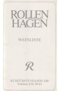 Rollenhagen. Weinliste Nr. 21. Dezember 1967.   - Berlin. Kurfürstendamm.