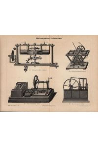 Elektromagnetische Kraftmaschinen, Fig. 1. Elektromagnetischer Motor von Helmholtz; Fig. 2. Stöhrers elektromagnetische Maschine;,