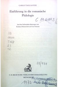 Einführung in die romanische Philologie.   - Handbücher für das Studium der Romanistik