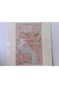 Melbourne, Landkarten-Blatt,   - detaillierter historischer Stadtplan mit Extra-Karte von Melbourne City,