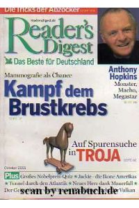 Reader´s Diges Das Beste, Ausgabe Oktober 2001: Die Tricks der Abzocker - Mammografie - Troja - Anthony Hopkins - Geigenbauer von Wien - Vulkan - Tunnel durch den Atlantik