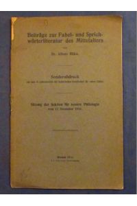 Beiträge zur Fabel- und Sprichwörterliteratur des Mittelalters (Sonderabdruck aus dem 91. Jahresbericht der Schlesischen Gesellschaft für vaterländische Cultur).