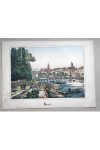 Closs & Niedermann/ Püttner: Basel. Altstadt am Rhein. Kolorierter Holzstich um 1880.