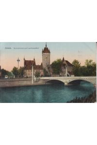 Zürich. Walchebrücke und Landesmuseum. Ansichtskarte. AK. 20. Jh.