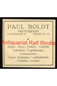 Werbeanzeige: Paul Boldt: Photograph, Langestrasse 59 - 1929