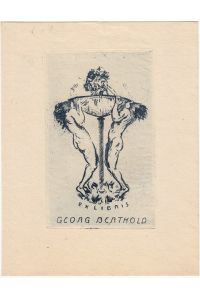 Ex Libris Georg Berthold. Springbrunnen mit Maske, von Aktpaar flankiert.