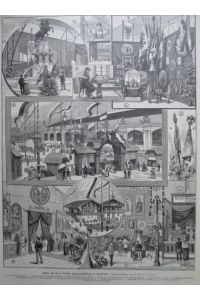 Bilder aus der I. Tiroler Landesausstellung zu Innsbruck.  Holzstich von G. Heine, rückseitig mit Text, 33 x 24 cm, ca. 1890.