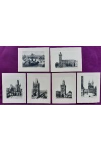 Sammlung v. 6 Original-Fotografien Prague (Depose) (1. Das Altstädter Rathaus; 2. Der Pulverthurm; 3. Die Karlsbrücke mit der Kleinseite; 4. Die Teinkirche; 5. Der Altstädter Brückenthurm; 6. Die Kleinseitner Brückenthürme)