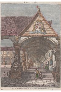 kol. Holzstich - Ansicht des Säulengangs im bischöflichen Palast zu Lüttich