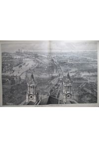 Ein Blick auf London von der St. Paulskathedrale am Lod-Mayors-Tage. Holzstich (anonym), rückseitig mit Text, ca. ca. 33 x 52 cm, 1880.