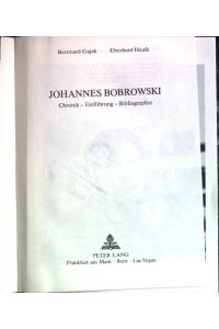 Johannes Bobrowski : Chronik, Einf. , Bibliogr.   - Regensburger Beiträge zur deutschen Sprach- und Literaturwissenschaft / Reihe B / Untersuchungen ; Bd. 13