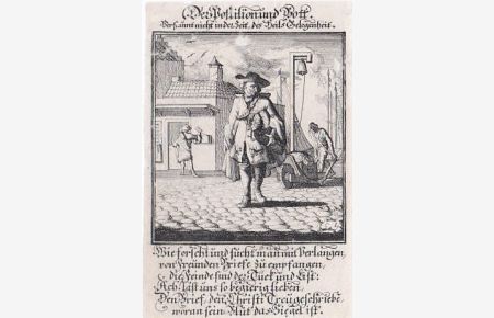 Der Postilion und Bott. Orig. Kupferstich von Christoph Weigel, 1698.