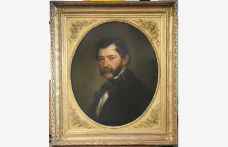 Portrait / Bildnis des Angelo Saullich. Brustfigur nach links. Ölgemälde von Georg Decker (1818-1894) in oval eingefaßtem Rahmen.