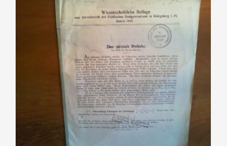 Über rationale Dreiecke.   - Wissenschaftliche Beilage zum Jahresbericht des Städtischen Realgymnasiums in Königsberg in Preußen, Ostern 1912.