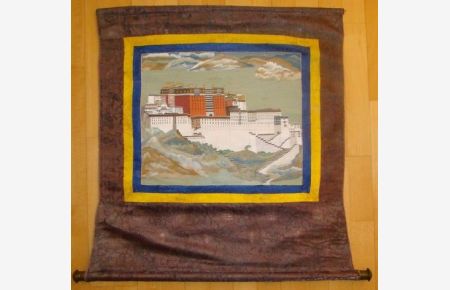 Potala. Original handgemalter Thangka, Gouache auf Leinwand. Wahrscheinlich aus Tibet, Indien oder Nepal. Gerollt, 79 x 72 / 76 cm. Bildgröße 38 x 46 cm.