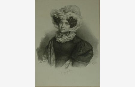 Portrait. Halbfigur mit Kopfbedeckung und Rüschenkragen. Lithographie von Franz Seraph Hanfstaengl. Nicht bezeichnet, in der Platte signiert und datiert,