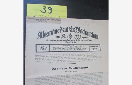 Allgemeine Deutsche Wochenschau (1. Jahrgang, No. 1)