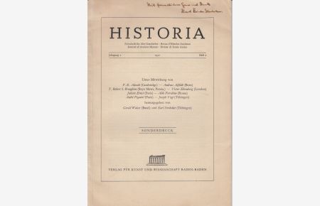 Rezension zu: André Piganiol: L'Empire Chrétien (325-395), Paris: Presses Universitaire de France, 1947. [Aus: Historia, Jg. 1, 1950, Heft 2].   - Zeitschrift für Alte Geschichte.