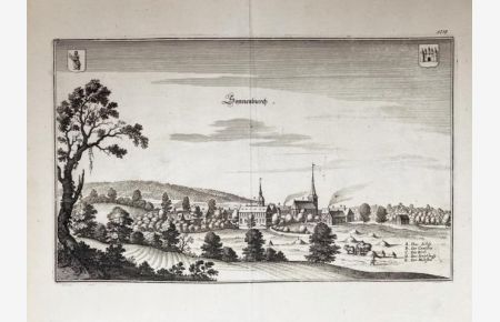 Sonnenburch. Kupferstich v. M. Merian um 1652. Blattgröße ca. 31 x 37 cm. Plattenmaß ca. 20 x 32 cm.