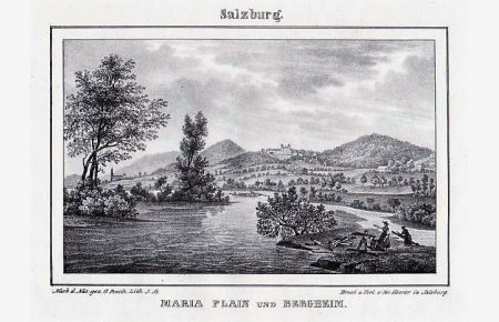 Maria Plain und Bergheim. Orig. Lithographie v. Jos. Stießberger nach Georg Pezolt, 1838
