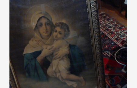 Madonna mit dem Kind. Maria mit dem Kind. die heilige Mutter mit dem Kind.   - Farbige Darstellung vermutlich nach einem Gemälde.
