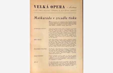 Velká Opera. 5. kvetna. List pro novou operu a jevistni tanec. [No. ] 3 - 4
