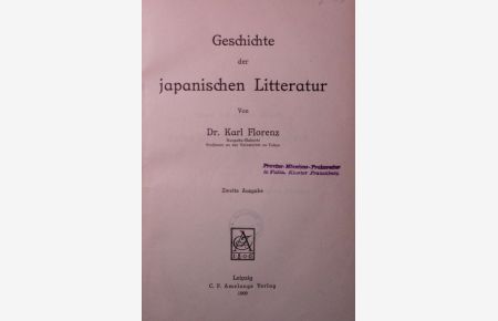 Geschichte der japanischen Literatur. Zweite Ausgabe.