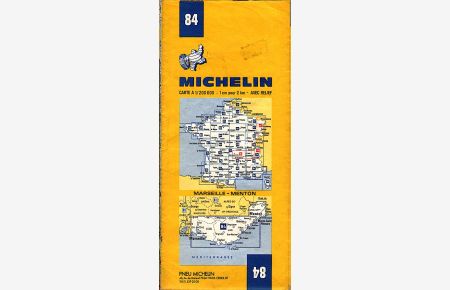 Pneu Michelin 84 ; Marseille - Menton  - Carte A 1 / 2000 000 - 1 cm 2 km - avec relief
