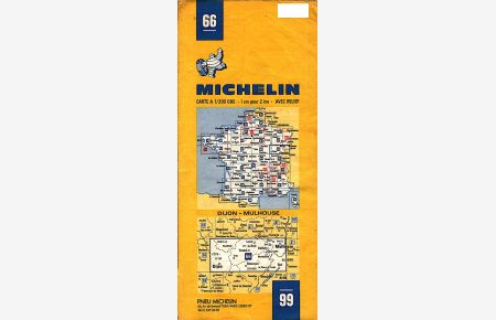 Pneu Michelin 66 ; Dijon - Mulhouse  - Carte A 1 / 200 000 - 1 cm - pour 2 km - avec relief