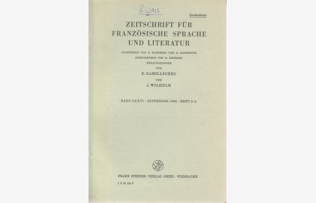 Bernard de la Monnoye und Sebastian Sailer, zwei Mundart-Dichter des 18. Jahrhunderts. [Aus: Zeitschrift für Französische Sprache und Literatur, Bd. 76, September 1966, Heft 2-4].