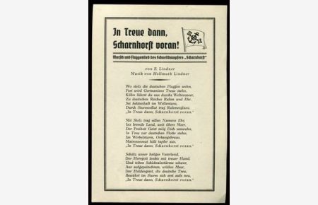 In Treu dann, Scharnhorst voran! Marsch und Flaggenlied des Schnelldampfers Scharnhorst.   - Von E. Lindner. Musik von Hellmuth Lindner.