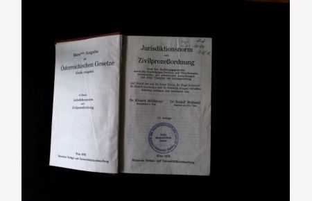 Juridiktsnorm und Zivilprozessordnung: Samt den Einführungsgestzen. (Manzsche Ausgabe der Österreichischen Gesetze).   - Mit Anmerkungen und Rechtsprechung.