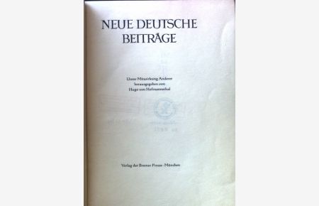 Neue deutsche Beiträge.   - 2. Folge; 1. Heft;