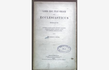 Liber Iesu filii sirach sive Ecclesiasticus hebraice.