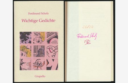 Wichtige Gedichte. [Signiert, mit 3 handkolorierten Original-Collagen]. Mit Illustrationen von Misch Da Leiden.