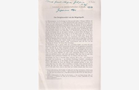 Das Dreigötterrelief von der Brigachquelle. [Aus: Badische Fundberichte, 20. Jg. ].   - Amtliches Jahrbuch für die ur- und frühgeschichtliche Forschung Badens.