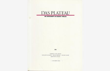 Das Plateau. Die Zeitschrift im Radius-Verlag. Nummer 73. + Signierter Sonderdruck von Reiner Kunze.   - Gabriele von Arnim, Wieland Schmied, Bernd Berner , Reiner Kunze, Eberhard Jüngel.