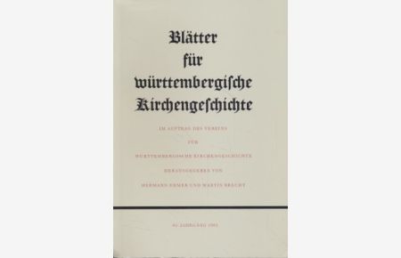 Blätter für Württembergische Kirchengeschichte. 92. Jhg.   - Im Auftrag des Vereins für Württembergische Kirchengeschichte.