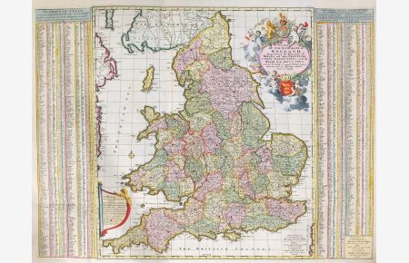 A New Mapp of the Kingdome of England, Representing the Princedome of Wales, and other Provinces, Cities, Market Towns, With the Roads from Town to Town - England Wales Overton