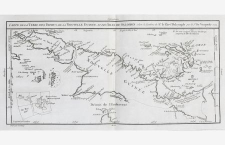 Carte de la Terre des Papous, de la Nouvelle Guinée, et des Isles de Salomon.  - Papua New Guinea Oceania Karte map