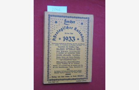 Lorcher astrologischer Kalender für das Jahr 1933.