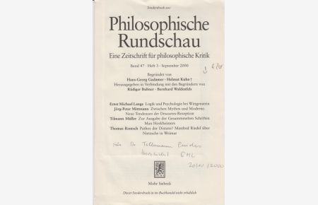 Logik und Psychologie bei Wittgenstein. [Aus: Philosophische Rundschau, Bd. 47, Heft 3, September 2000].