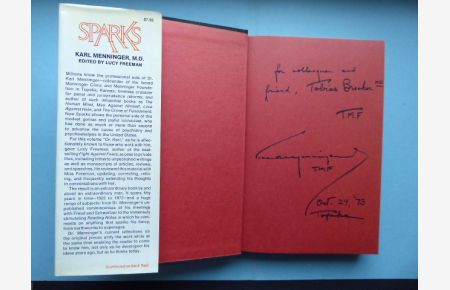 Sparks. Edited by Lucy Freeman.   - * With a private dedication: for collegue and friend Tobias Brocher MD Karl Menninger Oct. 24 '73...