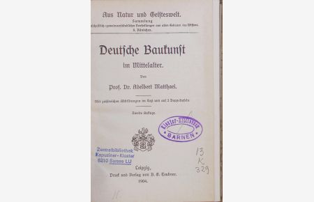 Deutsche Baukunst im Mittelalter. Aus Natur und Geisteswelt, 8. Bändchen.