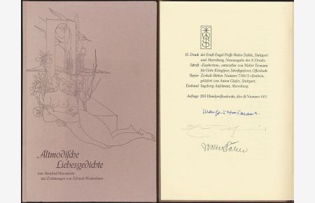 Altmodische Liebesgedichte. Von Manfred Hausmann. Mit Zeichnungen von Elfriede Weidenhaus.